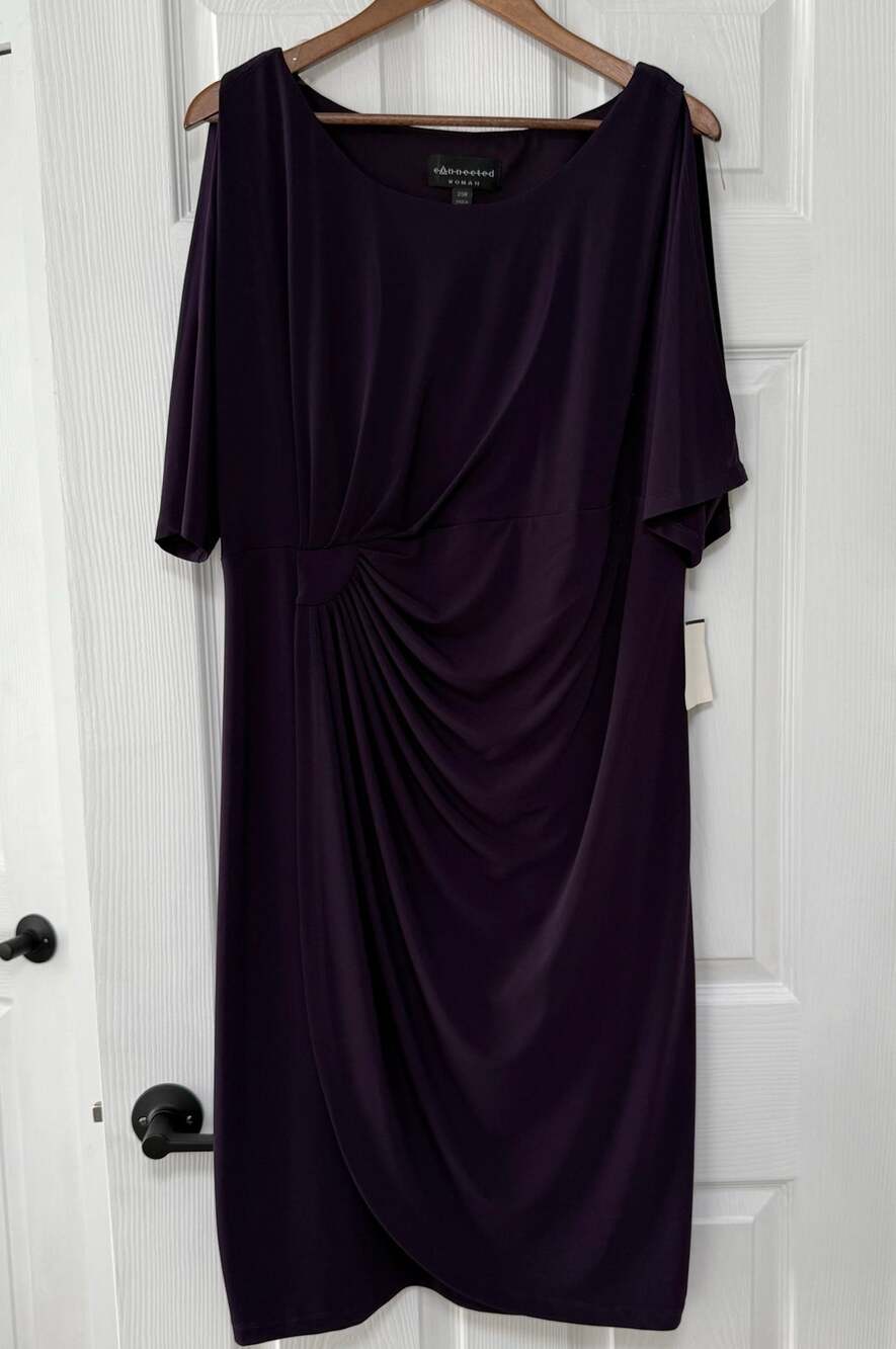 Connected Woman New Purple Eggplant Ruched Faux Wrap Dress Size 20W